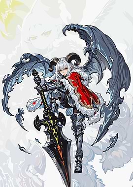 Horned Warrior with Sword and Wings