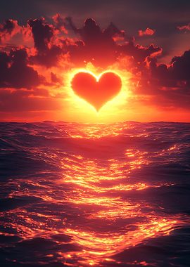 Heart Sunset Over the Ocean