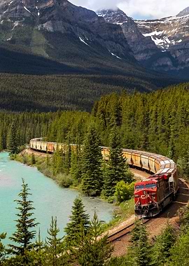 Train Curving Through Mountain Landscape
