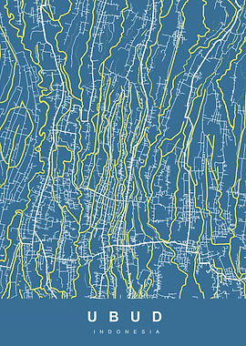 Ubud, Indonesia Map Art