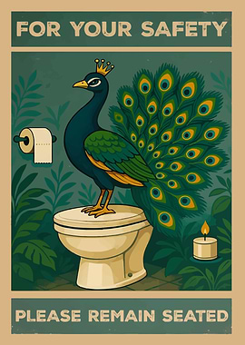 Peacock on Toilet Safety Poster