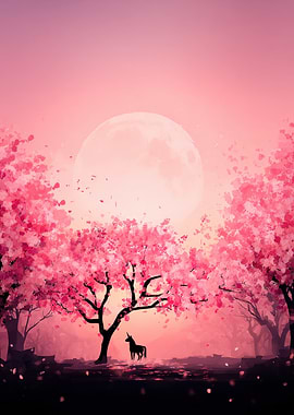 Unicorn under Cherry Blossom Tree