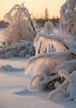 Icy Winter Landscape at Sunset