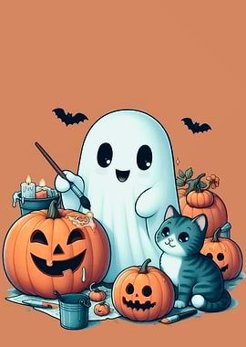 Cute Halloween Ghost Painting Pumpkins