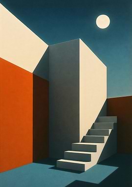 Minimalist Architecture with Stairs and Moon