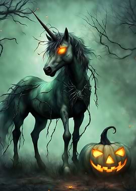 Halloween Unicorn with Jack-o'-lantern