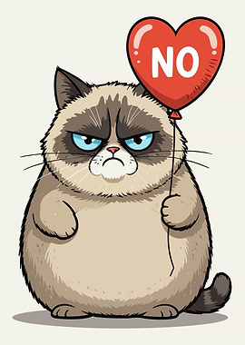 Grumpy Cat with 'NO' Balloon