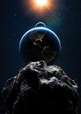 earth and moon from asteroid view