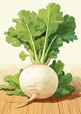 Turnip with Green Leaves Illustration