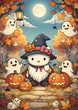 Hello Kitty Halloween Witch with Ghosts