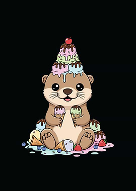 Cartoon Otter with Ice Cream