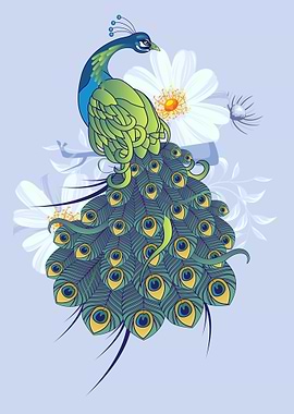 Elegant Peacock with Floral Background