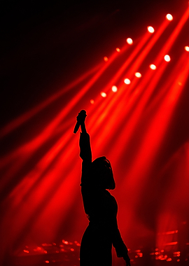 Silhouette of Singer with Red Stage Lights