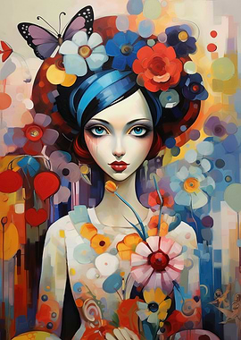 Floral Woman Portrait with Butterfly