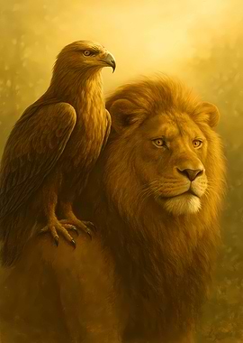 Lion and Eagle in Golden Light