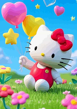 Hello Kitty with Balloons in Meadow