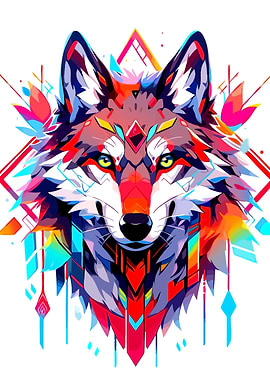 Colorful Geometric Wolf Head Illustration