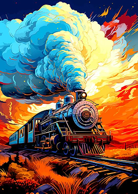Steam Train Landscape Digital Art