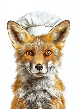 Fox wearing a chef's hat