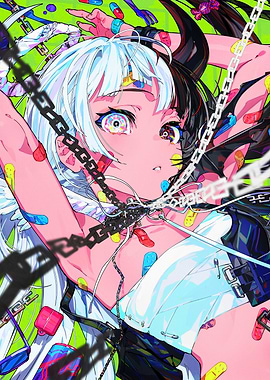 Anime Girl with Chains and Band-Aids