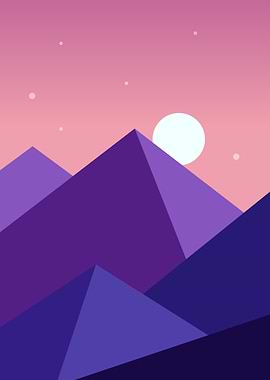 Geometric Mountain Landscape with Moon