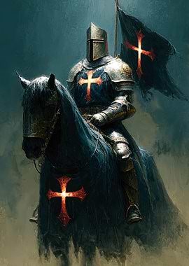 Crusader Knight on Horseback with Flag