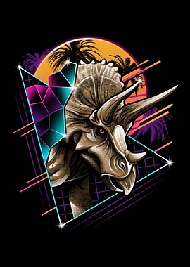 Triceratops Retro Wave Art