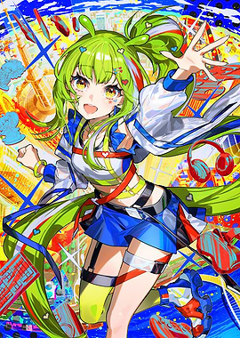 Anime Girl in Colorful Abstract Setting