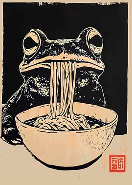 Frog Eating Noodles Art