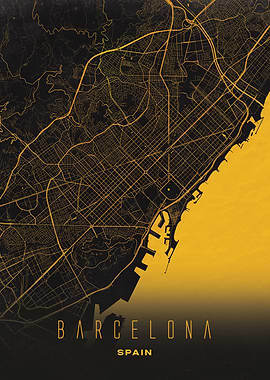 Barcelona, Spain City Map Artwork - Modern Minimalist Street Map of Barcelona's Iconic Urban Landscape