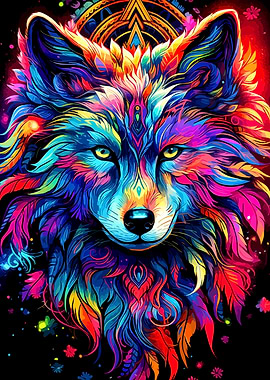 Colorful Wolf Portrait with Geometric Details