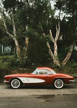 Classic Red Corvette parked on street