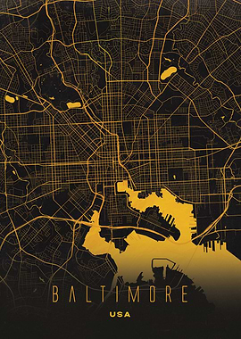 Baltimore, USA City Map Artwork - Modern Minimalist Street Map of Baltimore's Iconic Urban Landscape