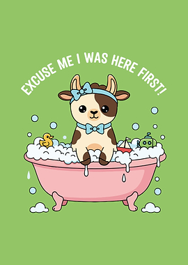 Cow in Bathtub Cartoon Illustration