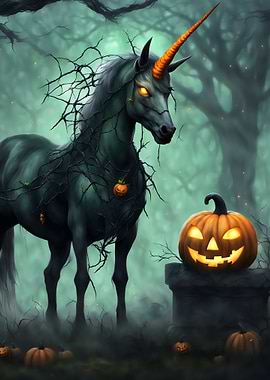 Unholy Halloween Unicorn in Spooky Forest