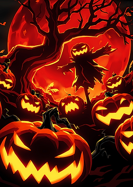 Pumpkins and Scarecrow Illustration