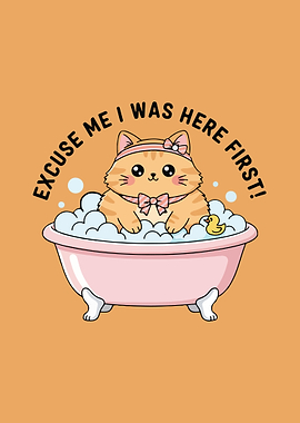 Cute Cat in Bathtub Illustration