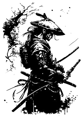 Samurai Warrior in Black and White