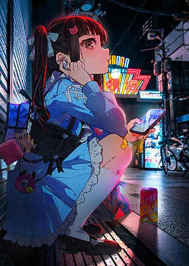 Anime Girl in Urban Nightscape