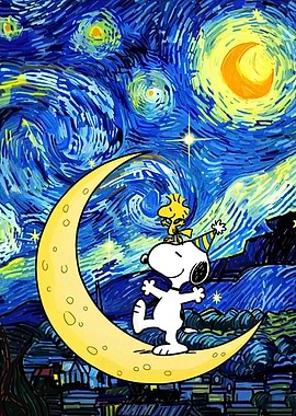Snoopy and Woodstock Starry Night