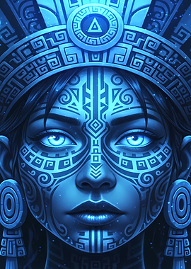 Aztec Woman Portrait in Blue