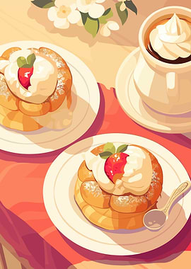 Pancakes with Strawberries and Coffee