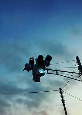 Traffic Light with Character and Moon