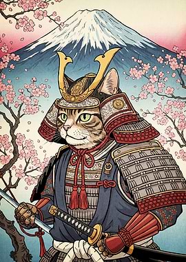 Samurai Cat Mount Fuji
