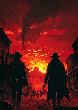 Western Town Showdown at Sunset