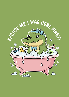 Cute Alligator in Bathtub Illustration