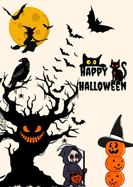 Happy Halloween – Witch, Haunted Tree & Dark Spirits