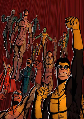 Superhero Team Rising Up Comic Art