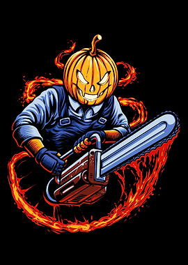 Pumpkin Head Horror Illustration