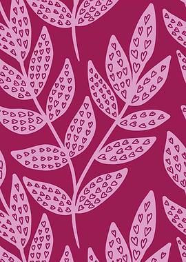 Heart Leaves Pattern in Pink and Burgundy
